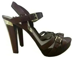 Michael Michael Kors Womens Grace Platform Heels Shoes Luggage Brown Leather 8.5